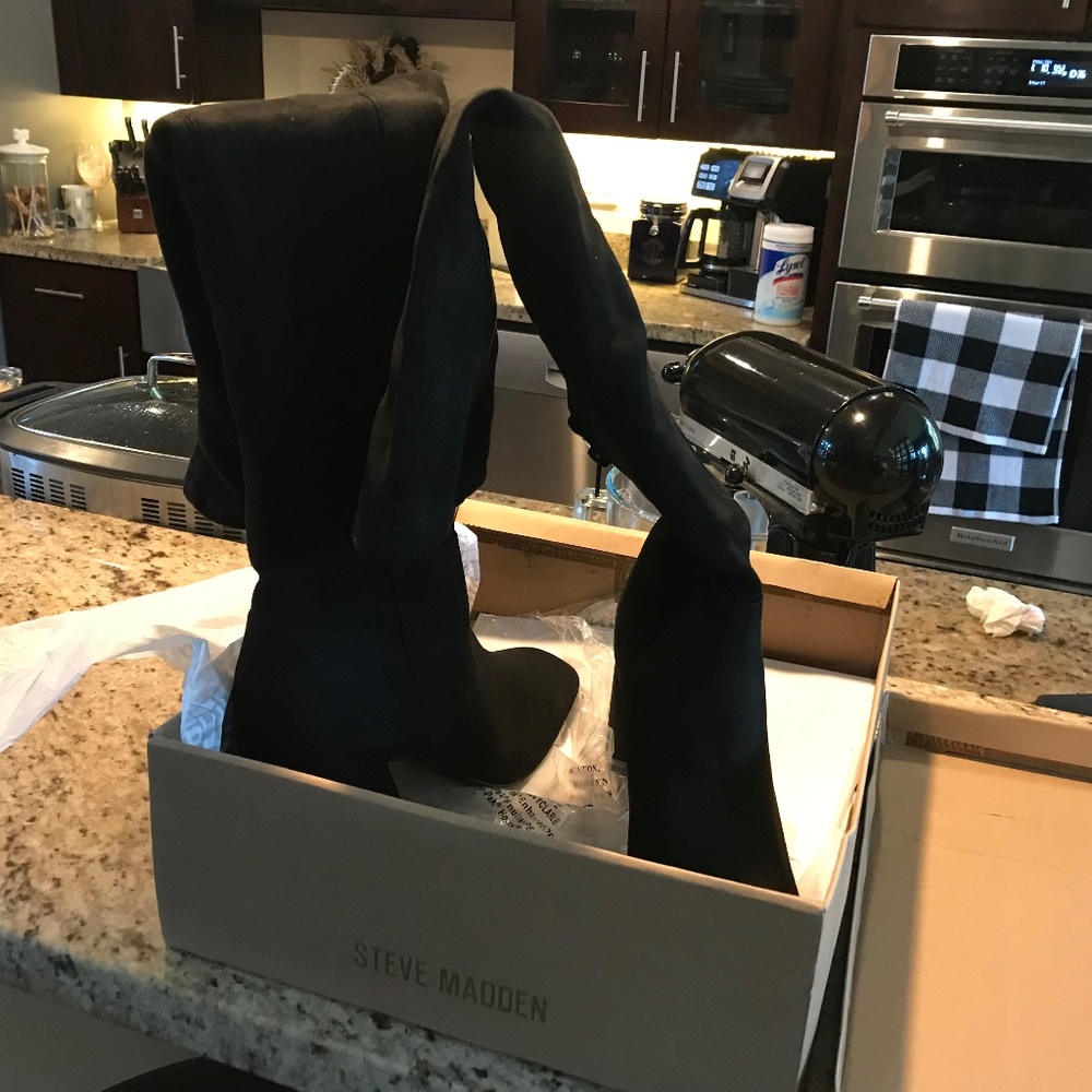Steve Madden Size 11 3” heel OTK Black Boots $50 Like new